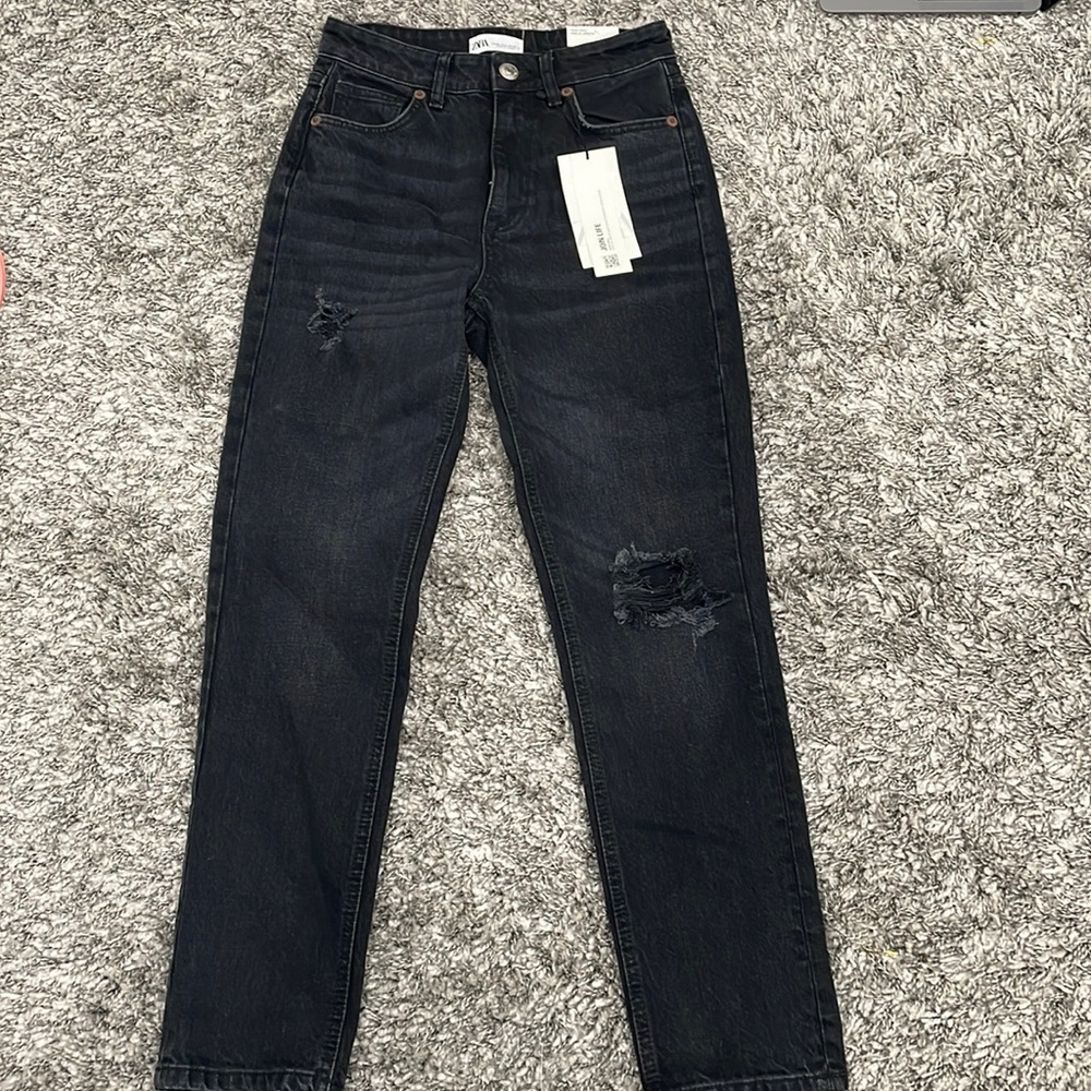 zara high rise ankle length black jeans